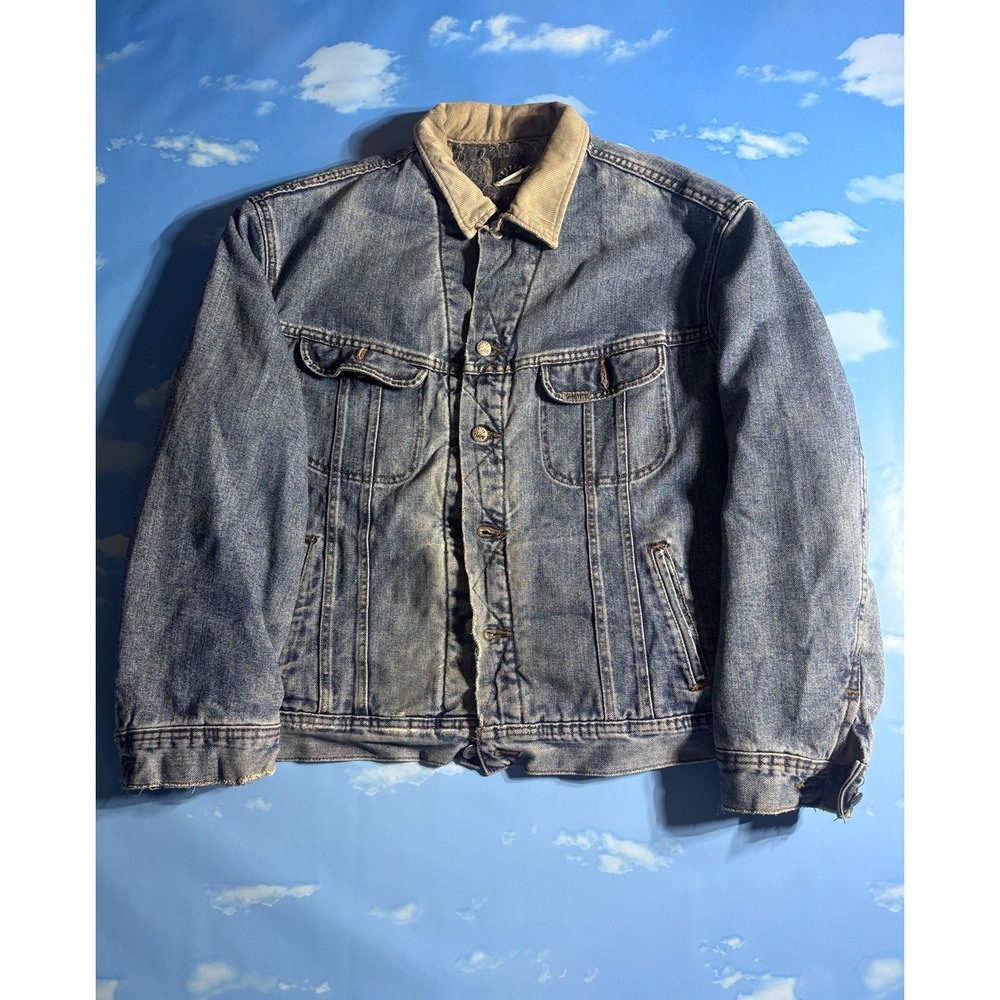 Vintage Lee Riveted Denim Jacket Mens Large Blue Blanket Lined 90s Western USA